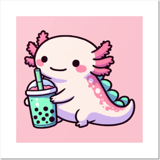 axolotl drink green tea boba Posters and Art